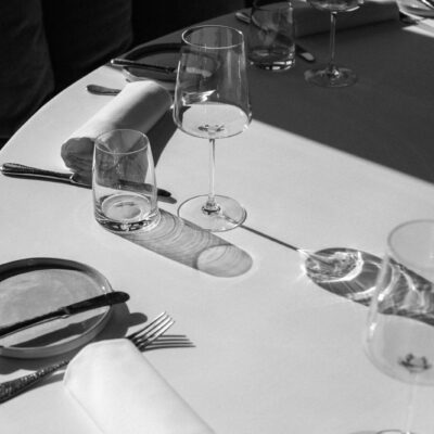 two clear wine glasses